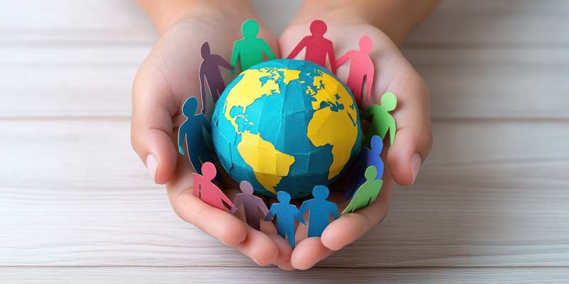 Globe surronded by people