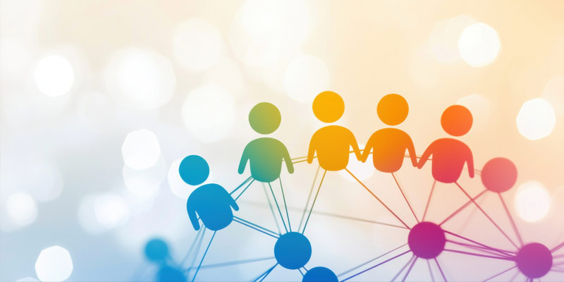 People as an icon in rainbow colors, symbolise the network