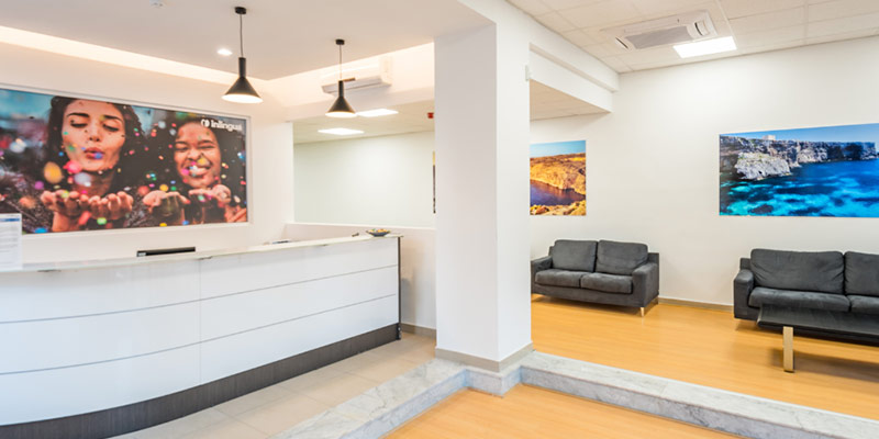 Empty entrance and reception at inlingua Malta