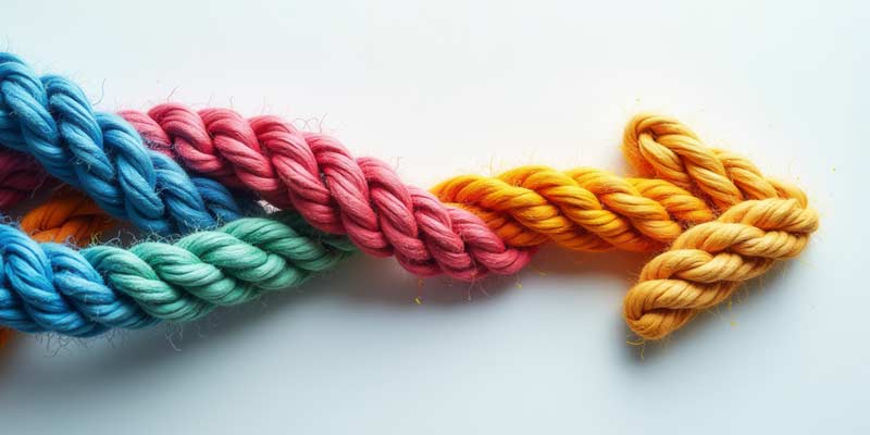 colored rope showing the further way to the next goal