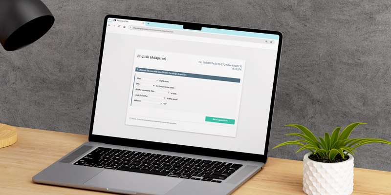 inlingua's placement test shown on a laptop screen