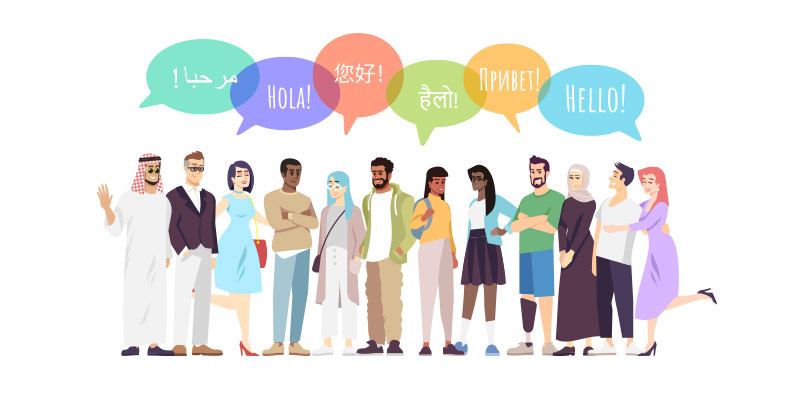 Group of people from all over the world - intercultural illustrated