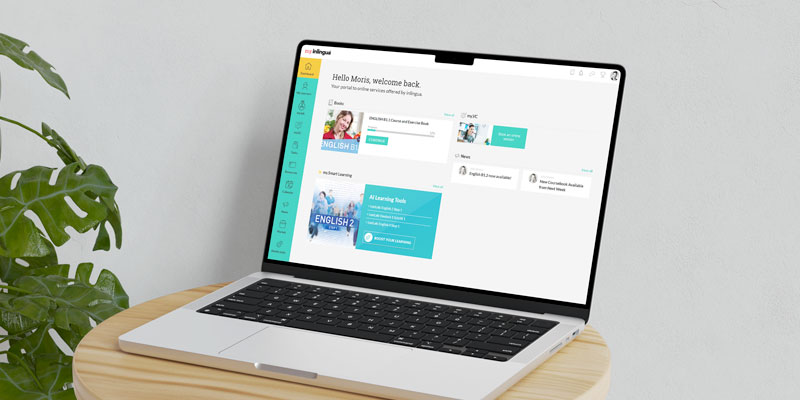 Laptop desktop with my.inlingua dashboard