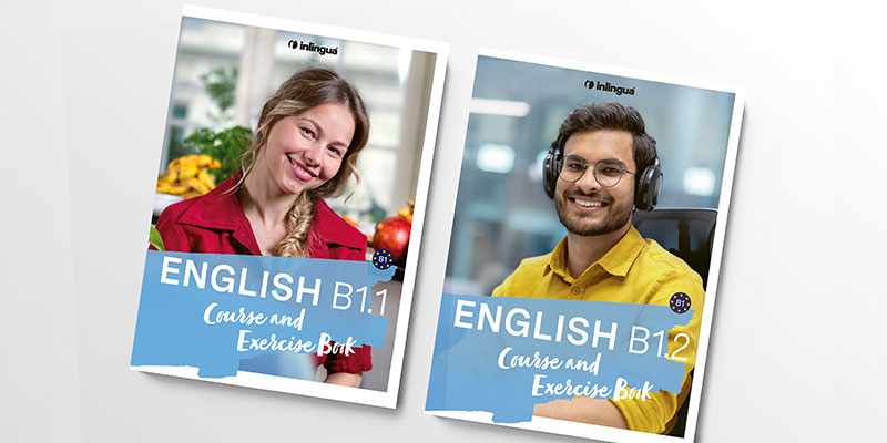 Two covers of the inlingua NewGen English books, the inlingua material 
