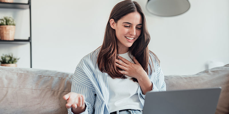 Woman practicing communication skills during an online language session