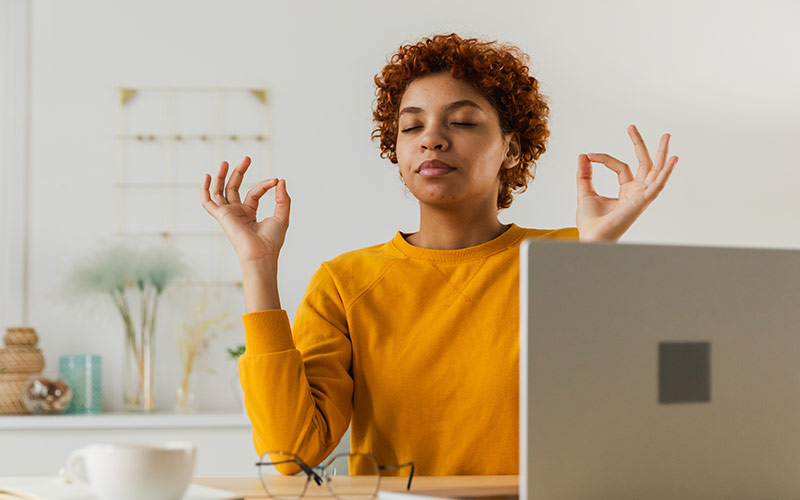 Relaxed learner preparing to take an online language placement test