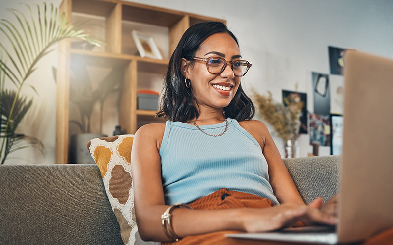 Language learner studying from home using digital content and online resources as part of a multimedia learning environment