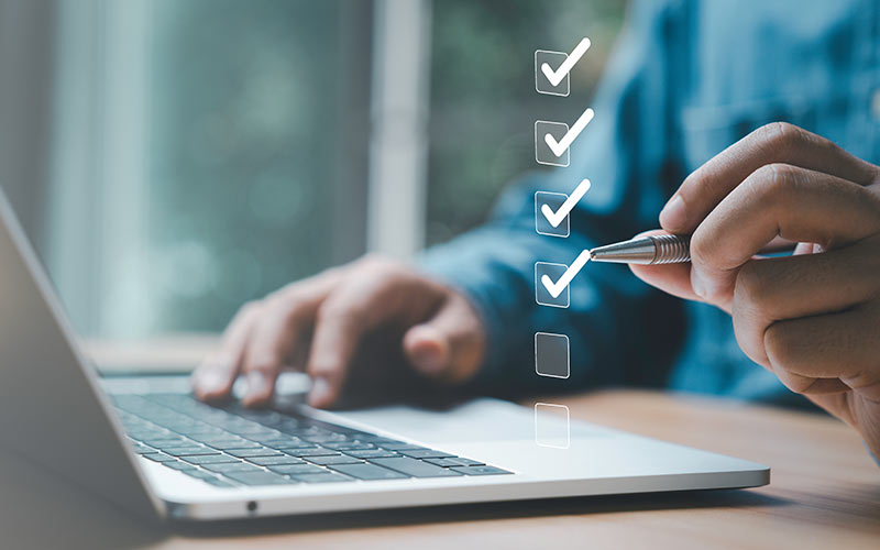 Learner completing an online language placement test to assess language skills and receive personalized course recommendations