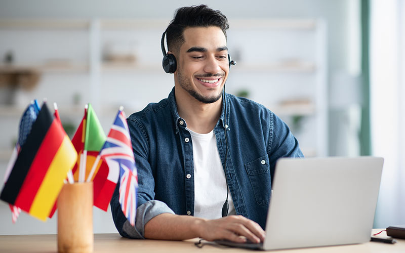 Language learner improving communication skills for international collaboration and cross-cultural communication