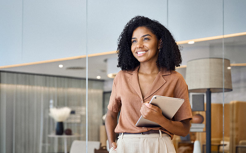 Confident professional building language skills to support international career growth