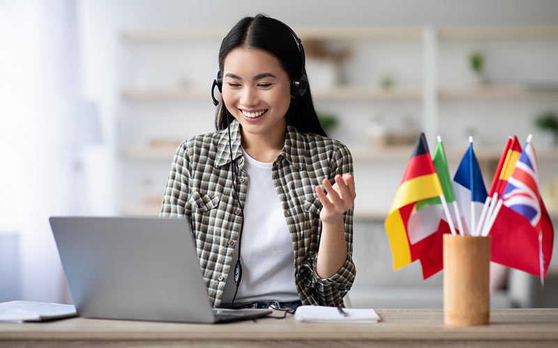 Learner building speaking confidence through a live online language conversation