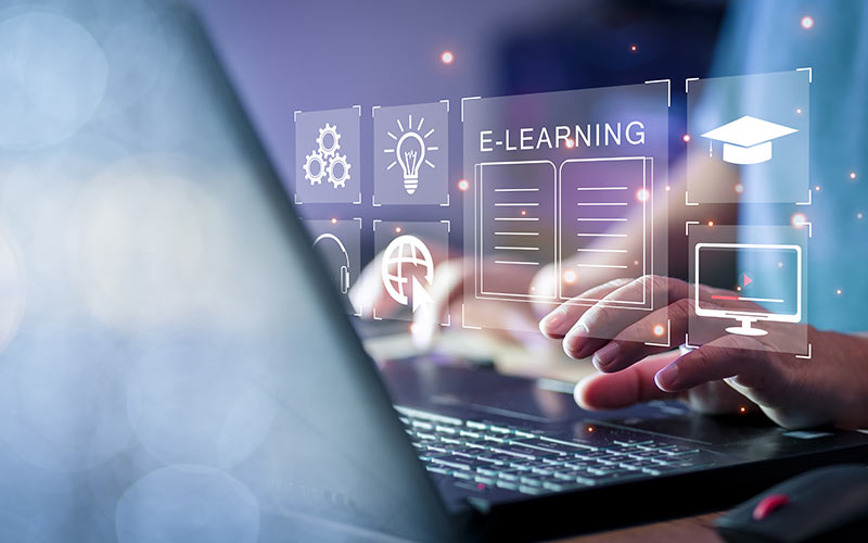 Learner using an online language learning platform for interactive e-learning